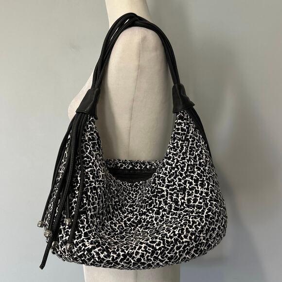 Sondra Roberts Squared Woven Black and White Purse - Picture 1 of 8